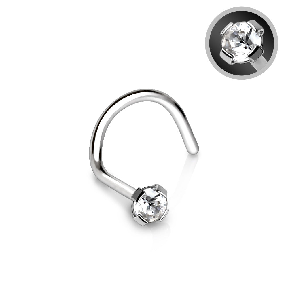 316L Stainless Steel Prong Set CZ Screw Nose Ring