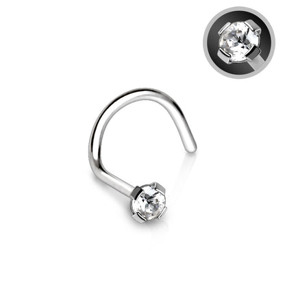 316L Stainless Steel Prong Set CZ Screw Nose Ring