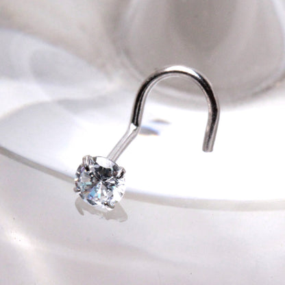 .925 Sterling Silver Prong Set CZ Screw Nose Ring - Skin Metals