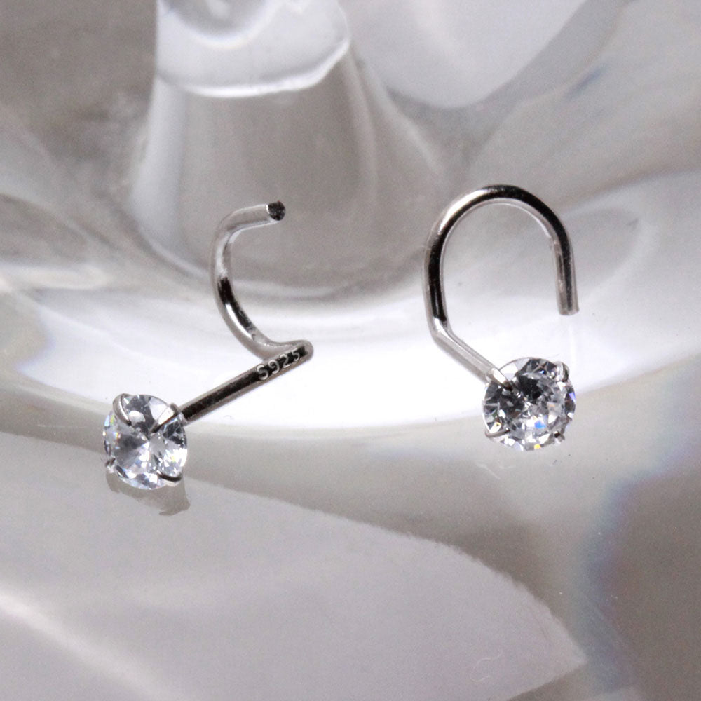 .925 Sterling Silver Prong Set CZ Screw Nose Ring - Skin Metals