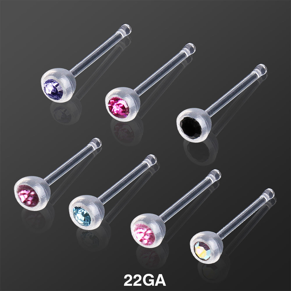 Bio Flex / PTFE Stud Nose Ring with Press Fitted Gem Ball - Skin Metals