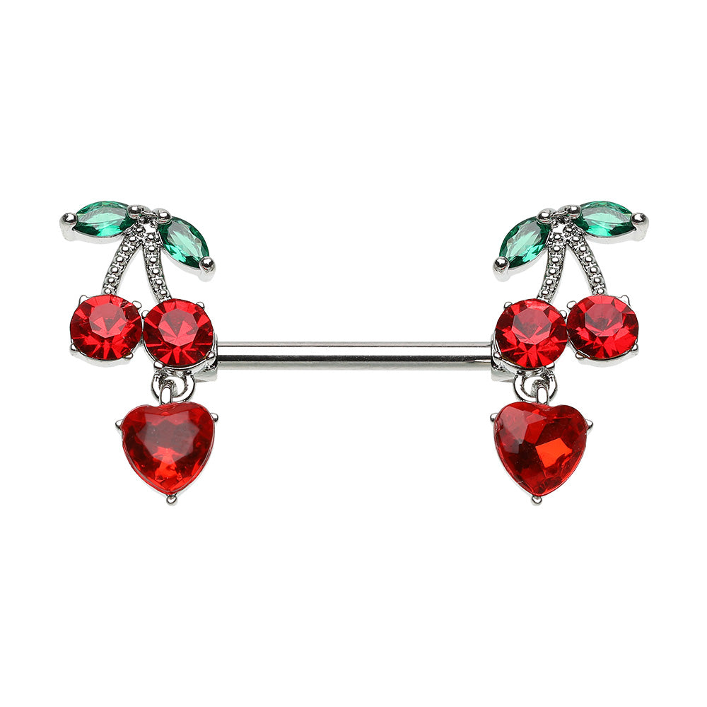 CZ Cherries Cherry Heart Dangle Nipple Barbell Ring Barbell Skin Metals