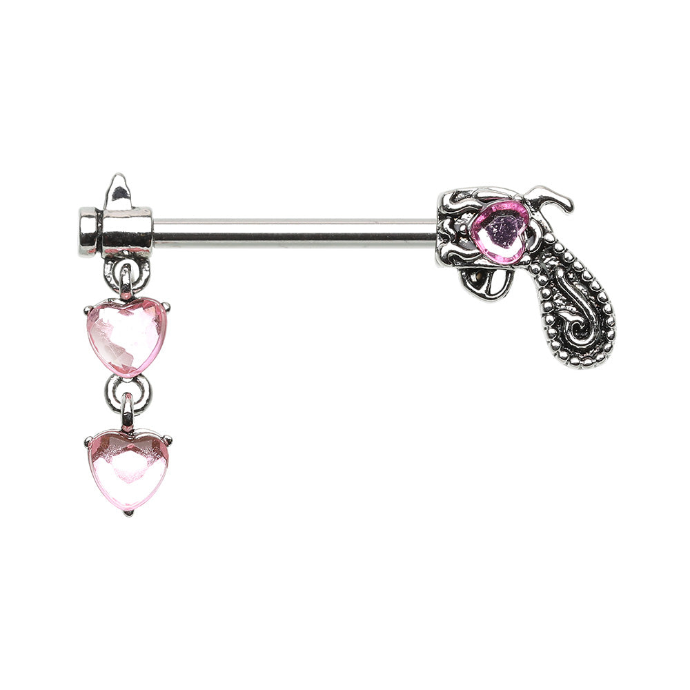 Stop In The Name of Love Gun Pistol Heart Dangle Nipple Barbell Ring Nipple Ring Skin Metals