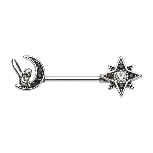 Dark Fairy Celestial Moon Starburst Nipple Barbell Ring Nipple Barbell Skin Metals