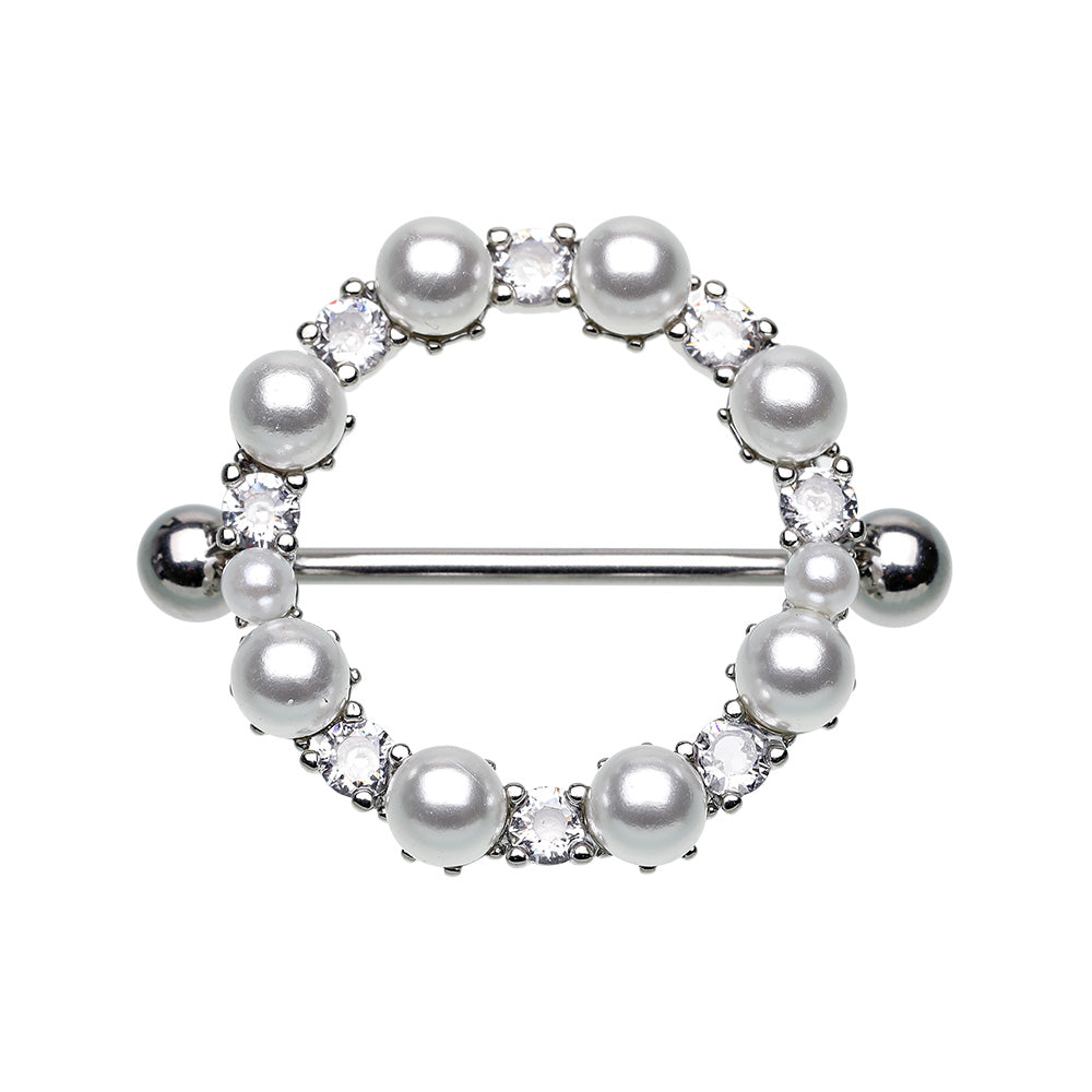 Round CZ Pearl Bling Nipple Shield Ring Nipple Ring Skin Metals