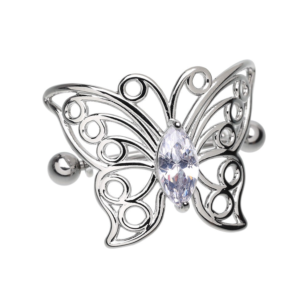 Butterfly Outline CZ Nipple Shield Ring Nipple Ring Skin Metals