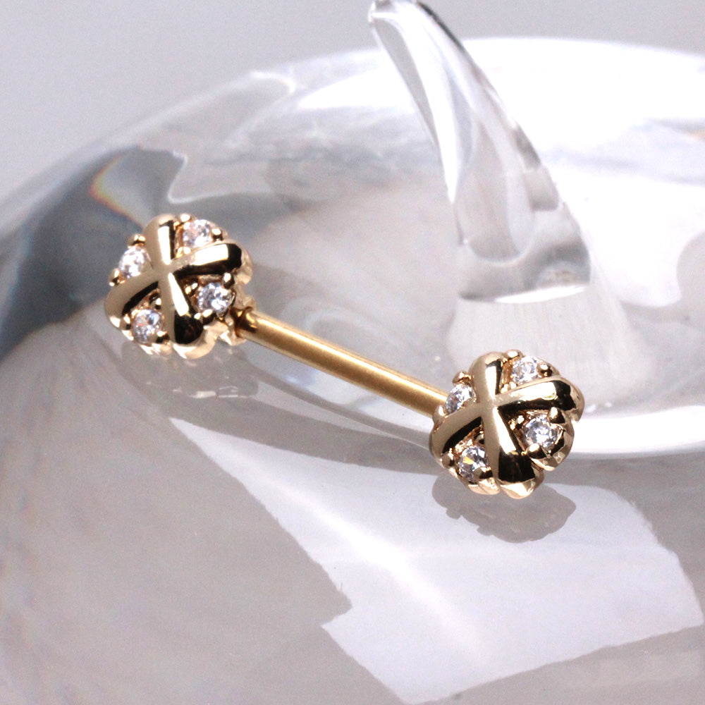 Gold Plated Jeweled Cross X Nipple Bar Nipple Ring Skin Metals