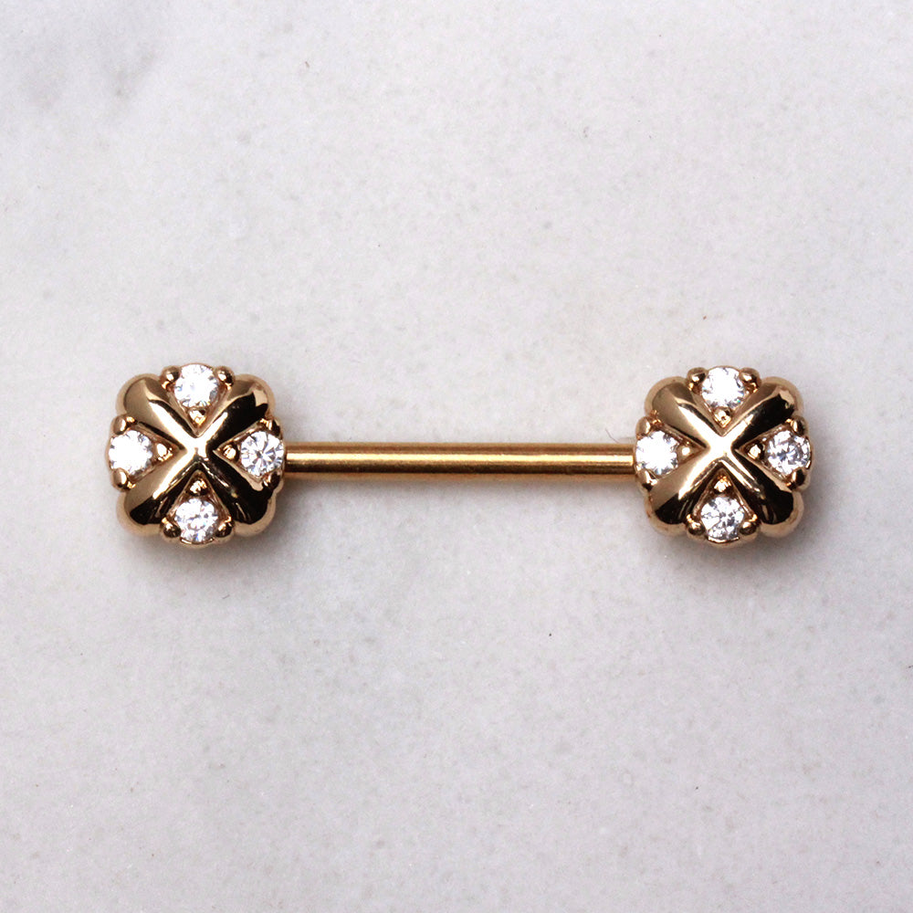 Gold Plated Jeweled Cross X Nipple Bar Nipple Ring Skin Metals