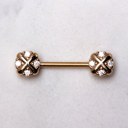 Gold Plated Jeweled Cross X Nipple Bar Nipple Ring Skin Metals