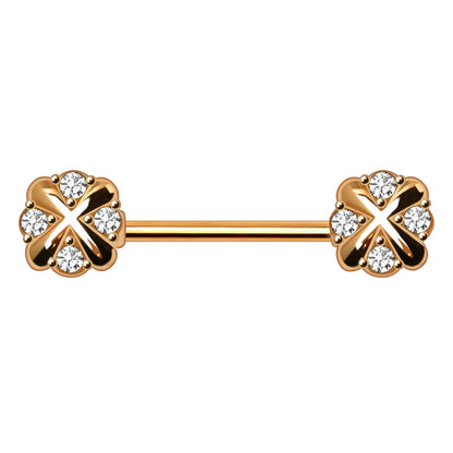 Gold Plated Jeweled Cross X Nipple Bar Nipple Ring Skin Metals