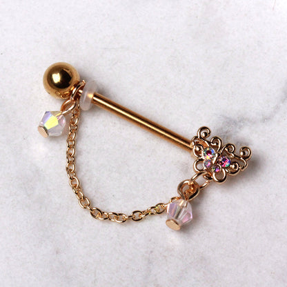 Gold Plated Chained Butterfly Nipple Shield Nipple Ring Skin Metals