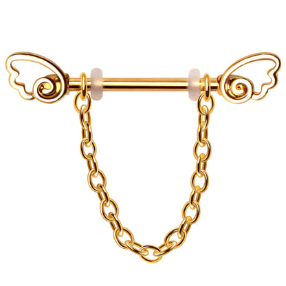 Gold Plated Chained Wing Nipple Shield Nipple Ring Skin Metals