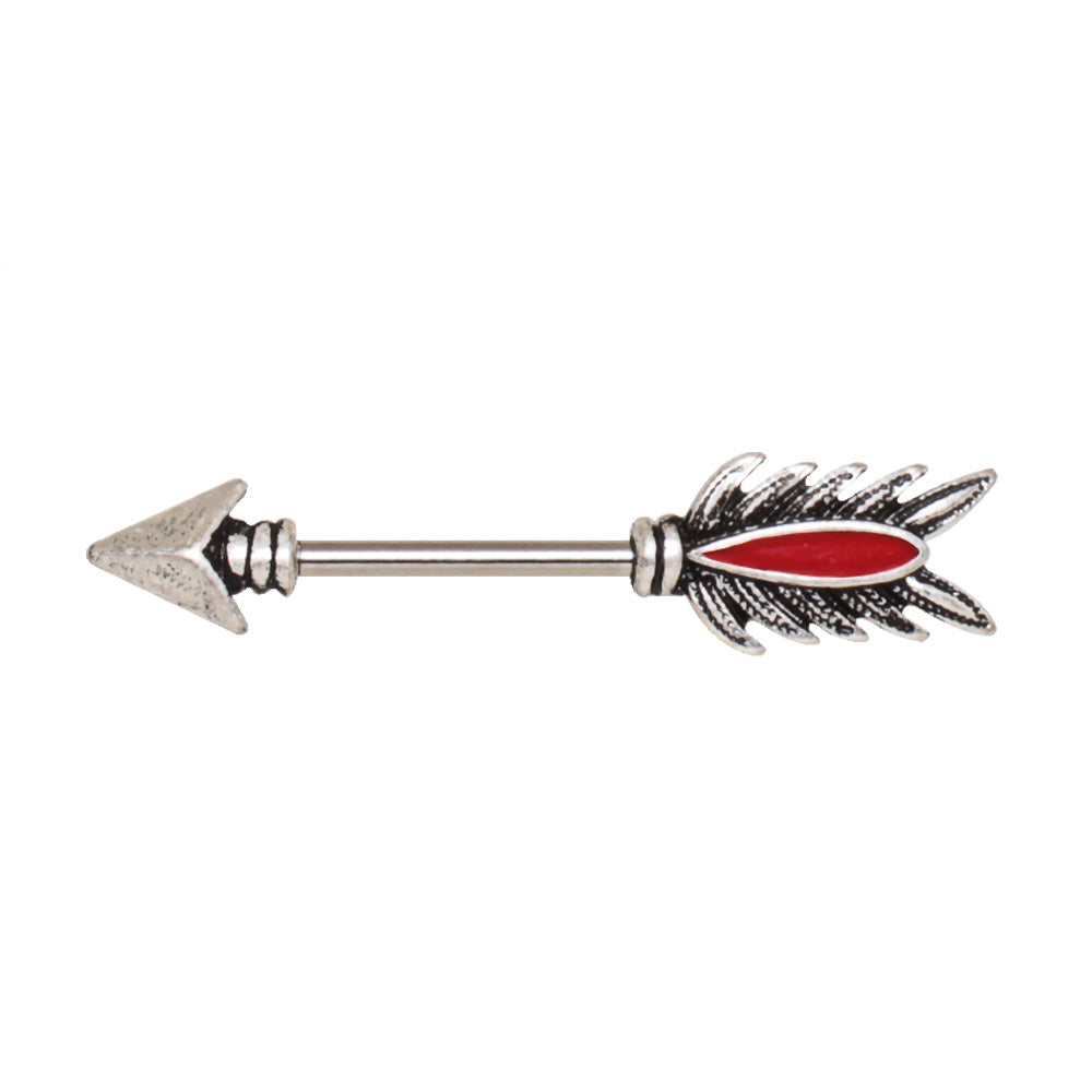 316L Stainless Steel Red Feather Arrow Nipple Bar - Skin Metals