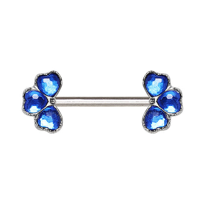 Pair of blue flower-shaped nipple bars on a white background