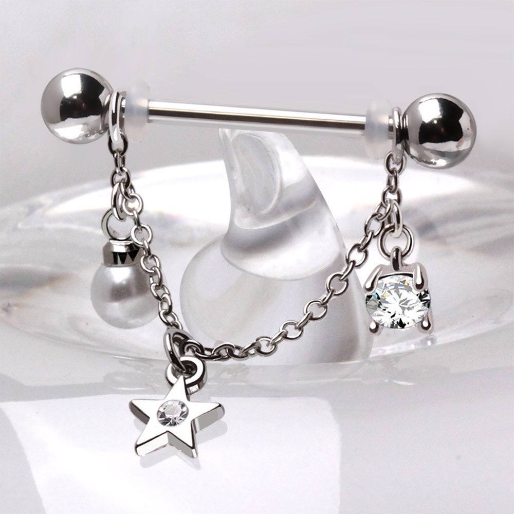 316L Stainless Steel Chained Sun, Moon & Star Nipple Shield Nipple Ring Skin Metals