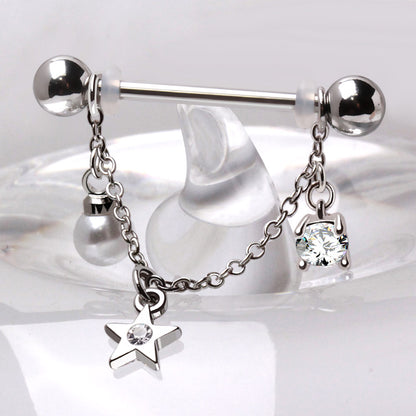 316L Stainless Steel Chained Sun, Moon & Star Nipple Shield Nipple Ring Skin Metals