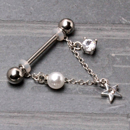 316L Stainless Steel Chained Sun, Moon & Star Nipple Shield Nipple Ring Skin Metals