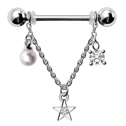 316L Stainless Steel Chained Sun, Moon & Star Nipple Shield Nipple Ring Skin Metals