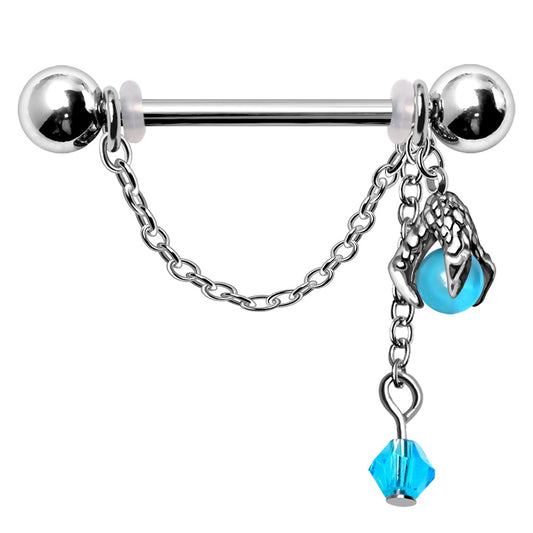 316L Stainless Steel Dragon Claw Orb Chained Nipple Shield Nipple Ring Skin Metals