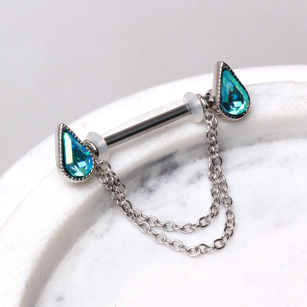 316L Stainless Steel Double Chained Water Drop Nipple Shield Nipple Ring Skin Metals