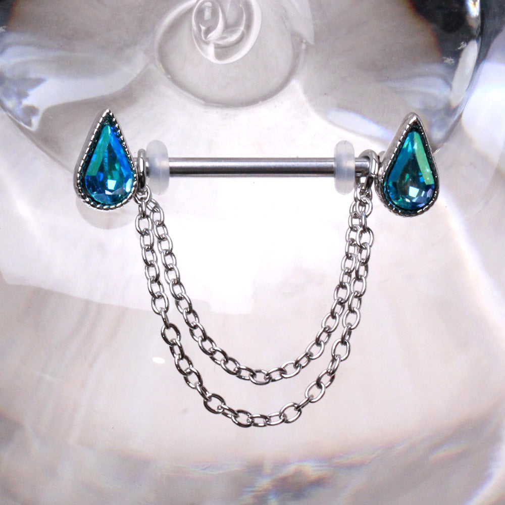 316L Stainless Steel Double Chained Water Drop Nipple Shield Nipple Ring Skin Metals