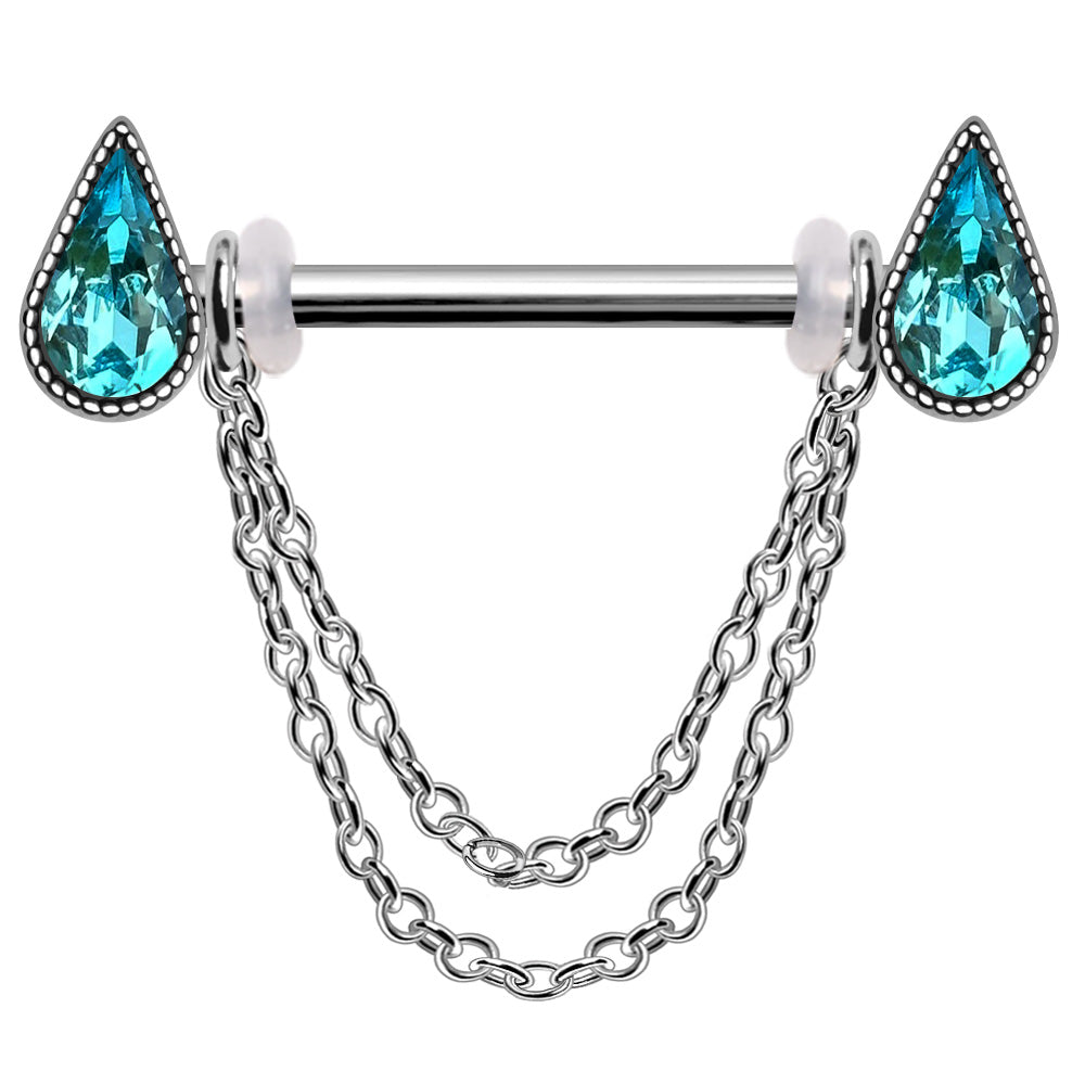 316L Stainless Steel Double Chained Water Drop Nipple Shield Nipple Ring Skin Metals