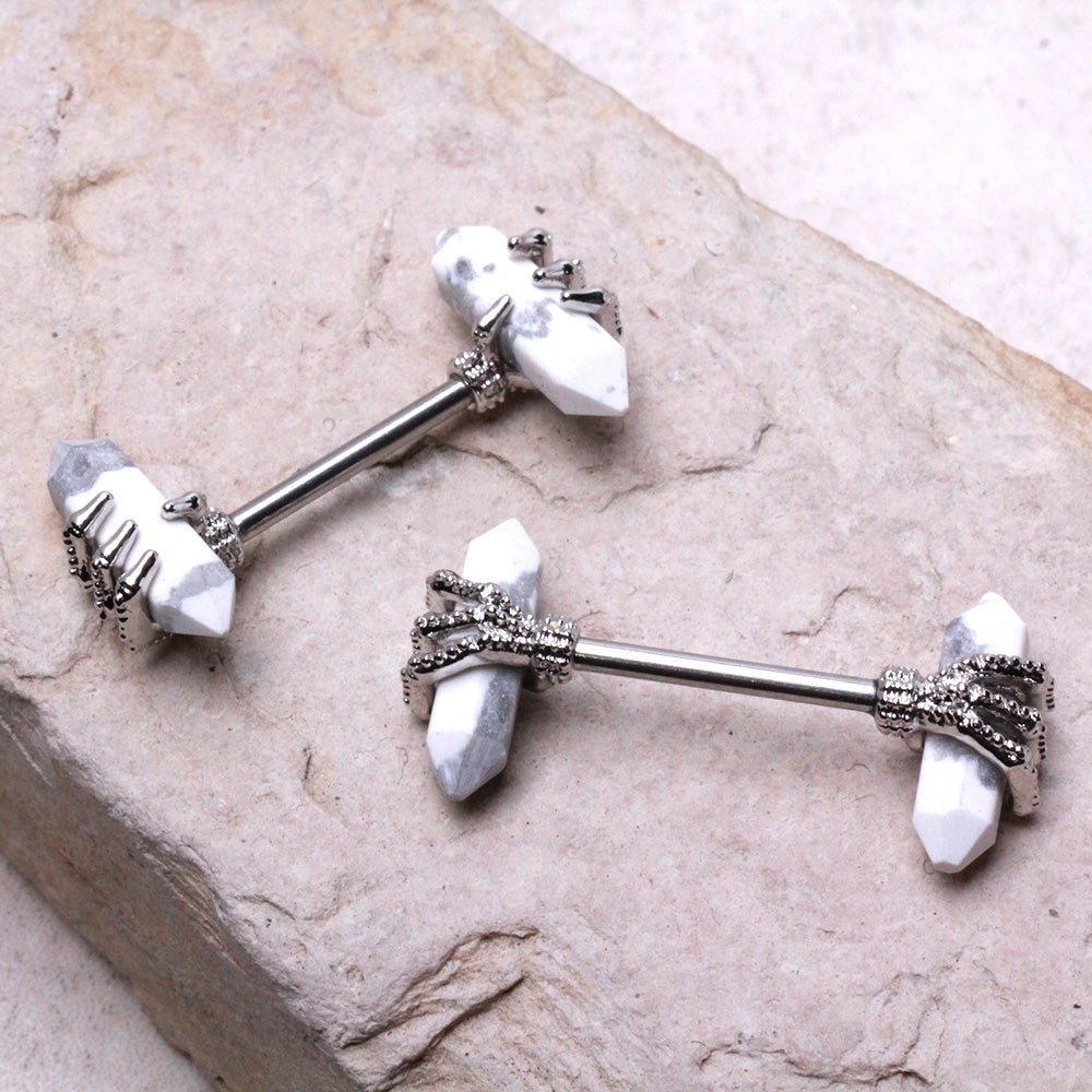 316L Stainless Steel Triple Claw Nipple Bar with Howlite Stones Nipple Ring Skin Metals