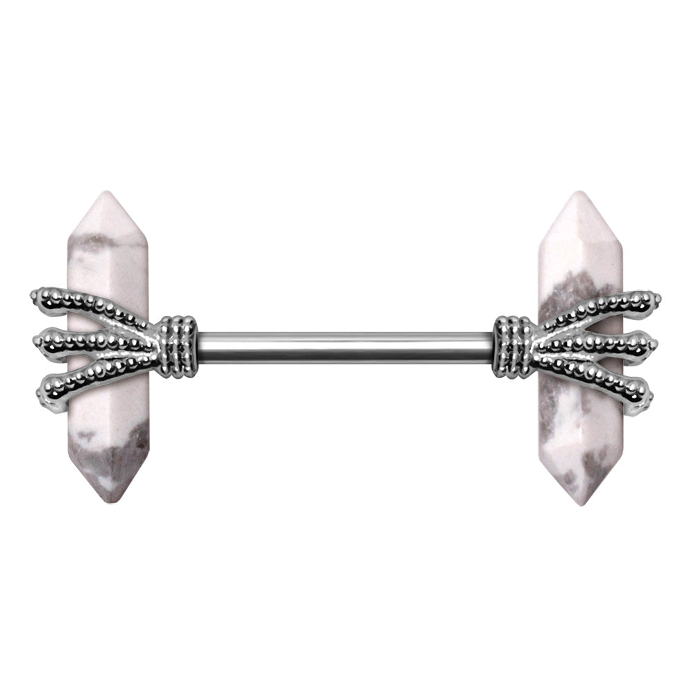 316L Stainless Steel Triple Claw Nipple Bar with Howlite Stones Nipple Ring Skin Metals