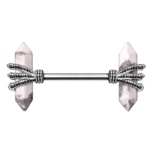 316L Stainless Steel Triple Claw Nipple Bar with Howlite Stones Nipple Ring Skin Metals