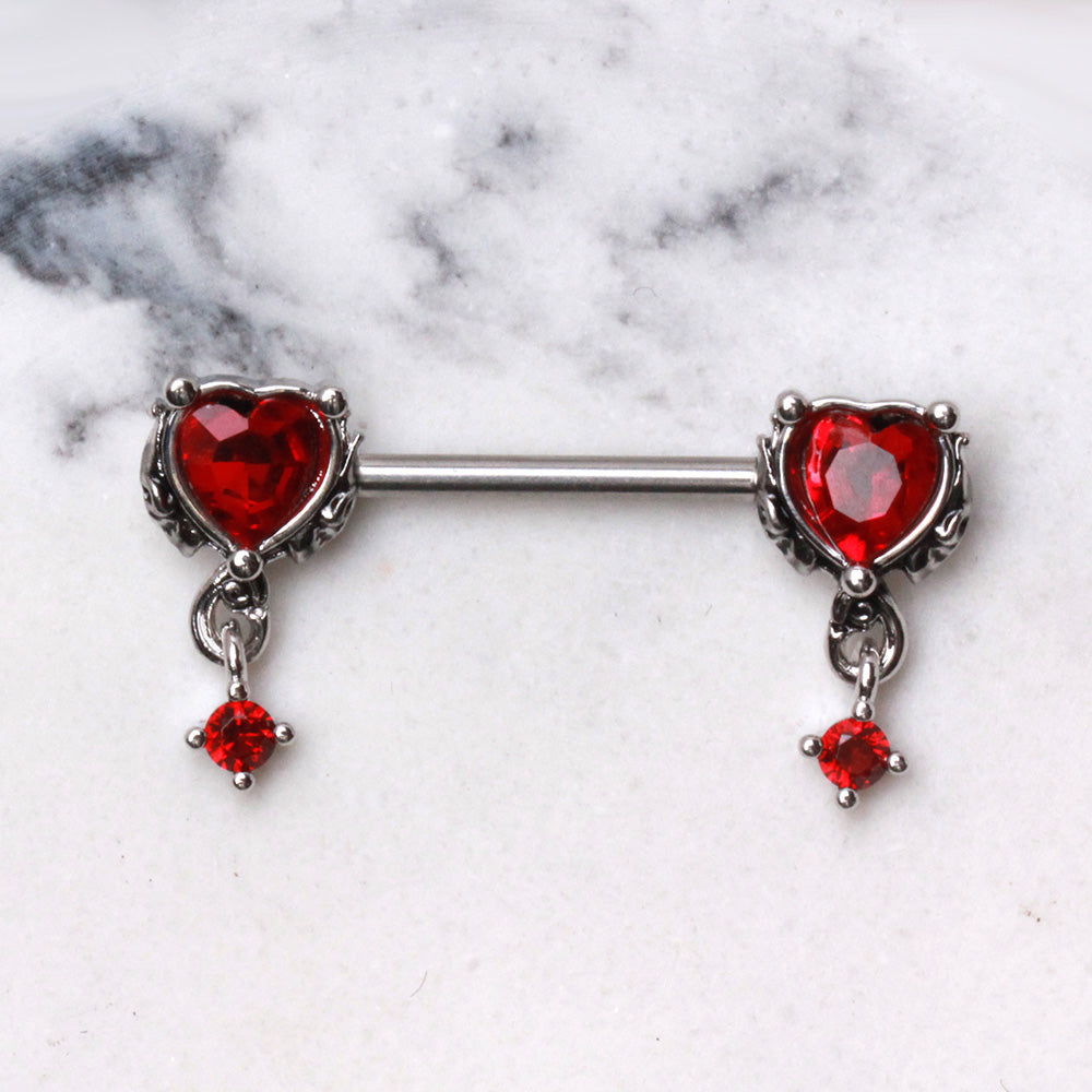 316L Stainless Steel Gothic Red Heart Nipple Bar Nipple Ring Skin Metals