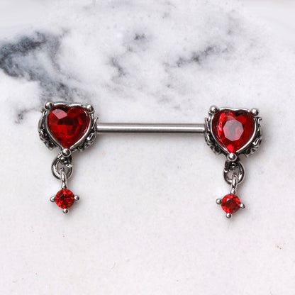 316L Stainless Steel Gothic Red Heart Nipple Bar Nipple Ring Skin Metals