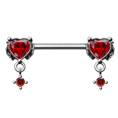 316L Stainless Steel Gothic Red Heart Nipple Bar Nipple Ring Skin Metals