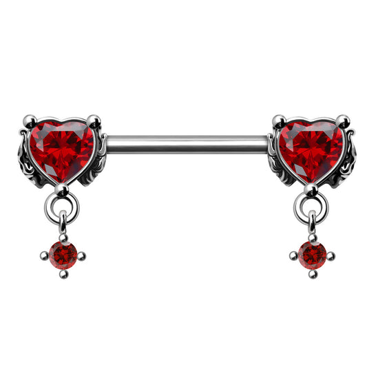 316L Stainless Steel Gothic Red Heart Nipple Bar Nipple Ring Skin Metals
