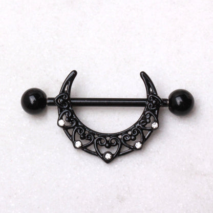 Black PVD Plated Crescent Moon Nipple Shield Nipple Ring Skin Metals