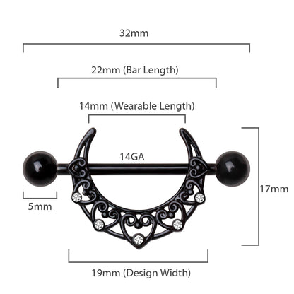 Black PVD Plated Crescent Moon Nipple Shield Nipple Ring Skin Metals