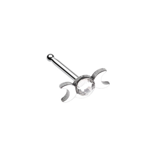 Gemmed Double Crescent Moon Nose Stud Ring Nose Ring Skin Metals