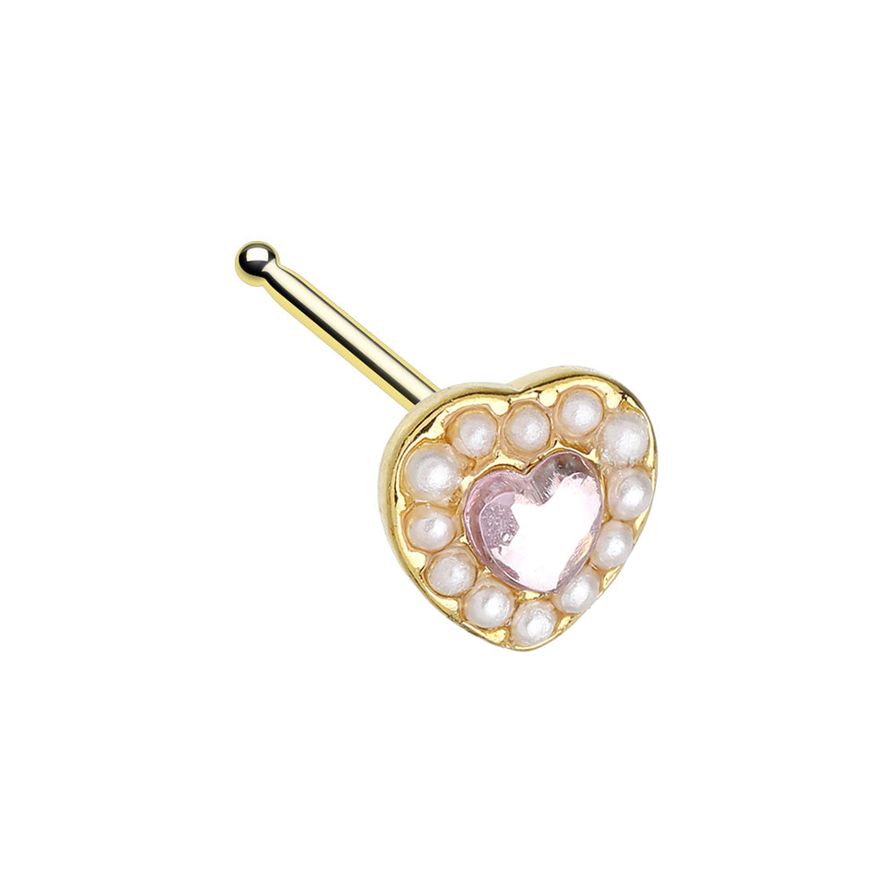 Golden Sweet Pearl Heart Gem Nose Stud Ring Nose Ring Skin Metals