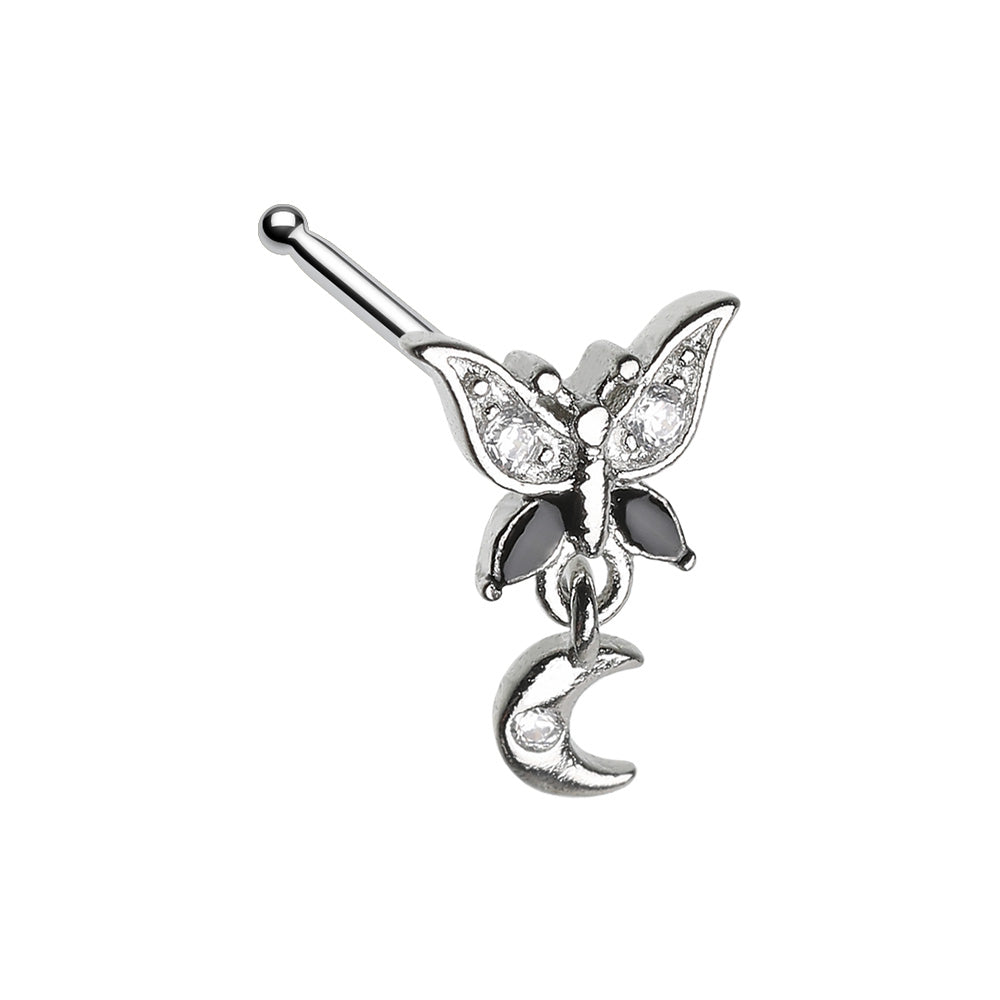 Midnight Butterfly Dangle Moon Gem Nose Stud Ring Nose Ring Skin Metals