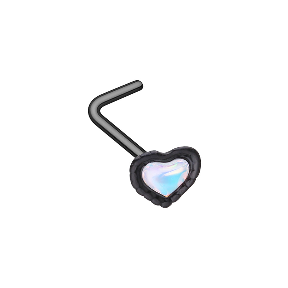 Black Illuminating Heart Moonstone L-Shape Nose Ring Nose Ring Impulse Piercings