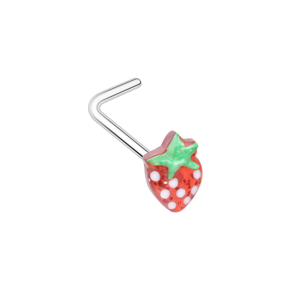 Red Enamel Strawberry L-Shape Nose Ring Nose Ring Impulse Piercings