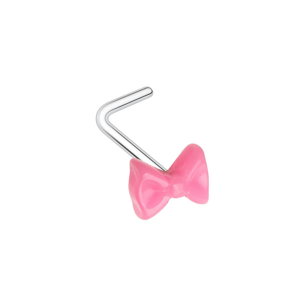 Cute Kawaii Pink Bow Ribbon L-Shaped Nose Ring Nose Ring Impulse Piercings