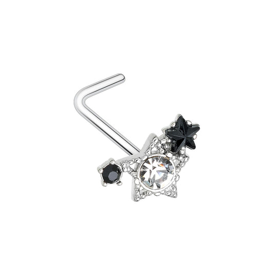 CZ Celestial Star Cluster L-Shape Nose Ring Nose Ring Skin Metals