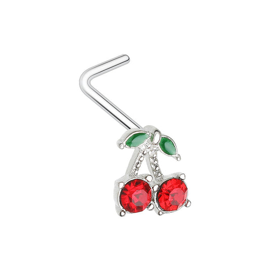 CZ Cherry Cherries Bling Gem L-Shape Nose Ring Nose Ring Skin Metals