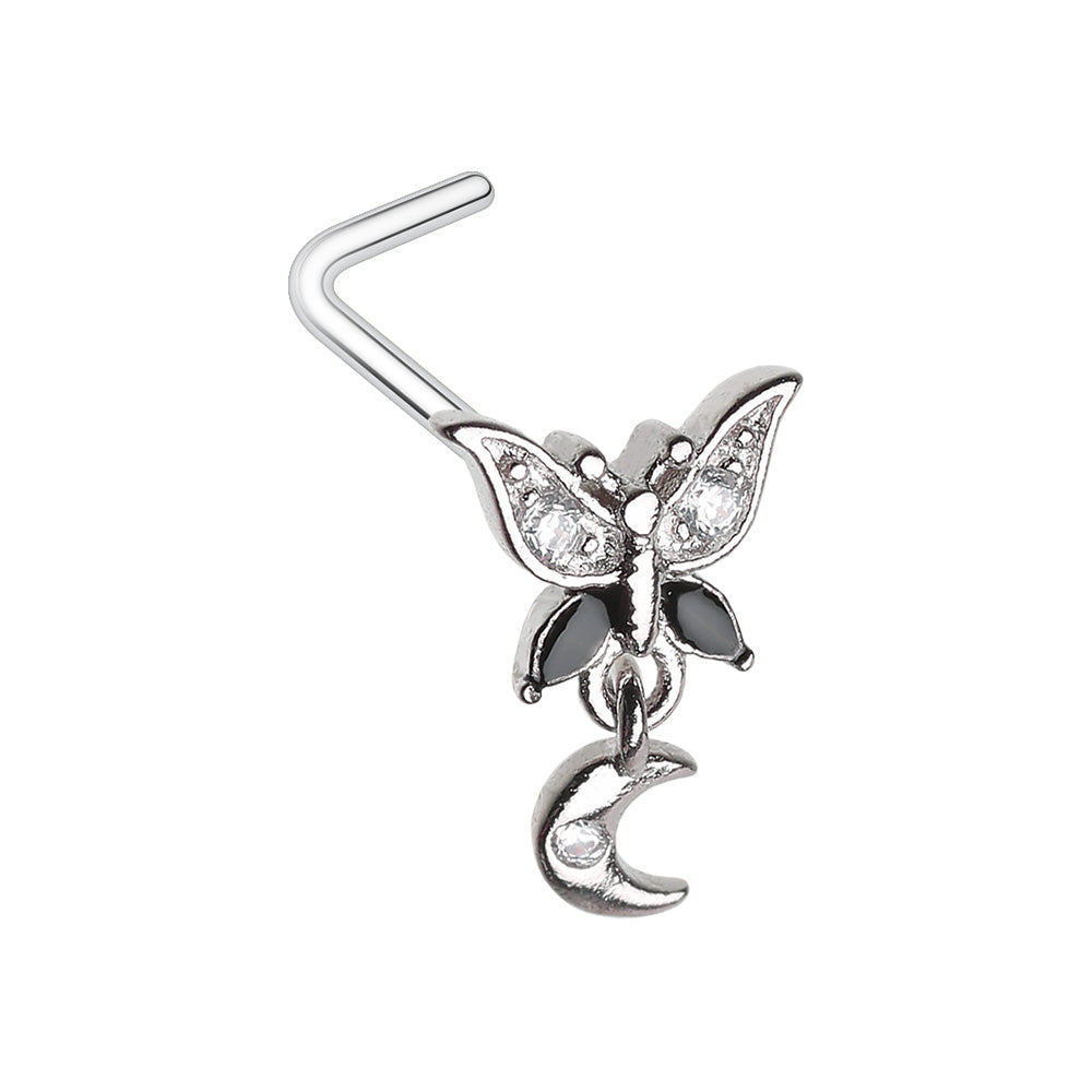 Midnight Butterfly Dangle Moon Gem L-Shape Nose Ring Nose Ring Skin Metals