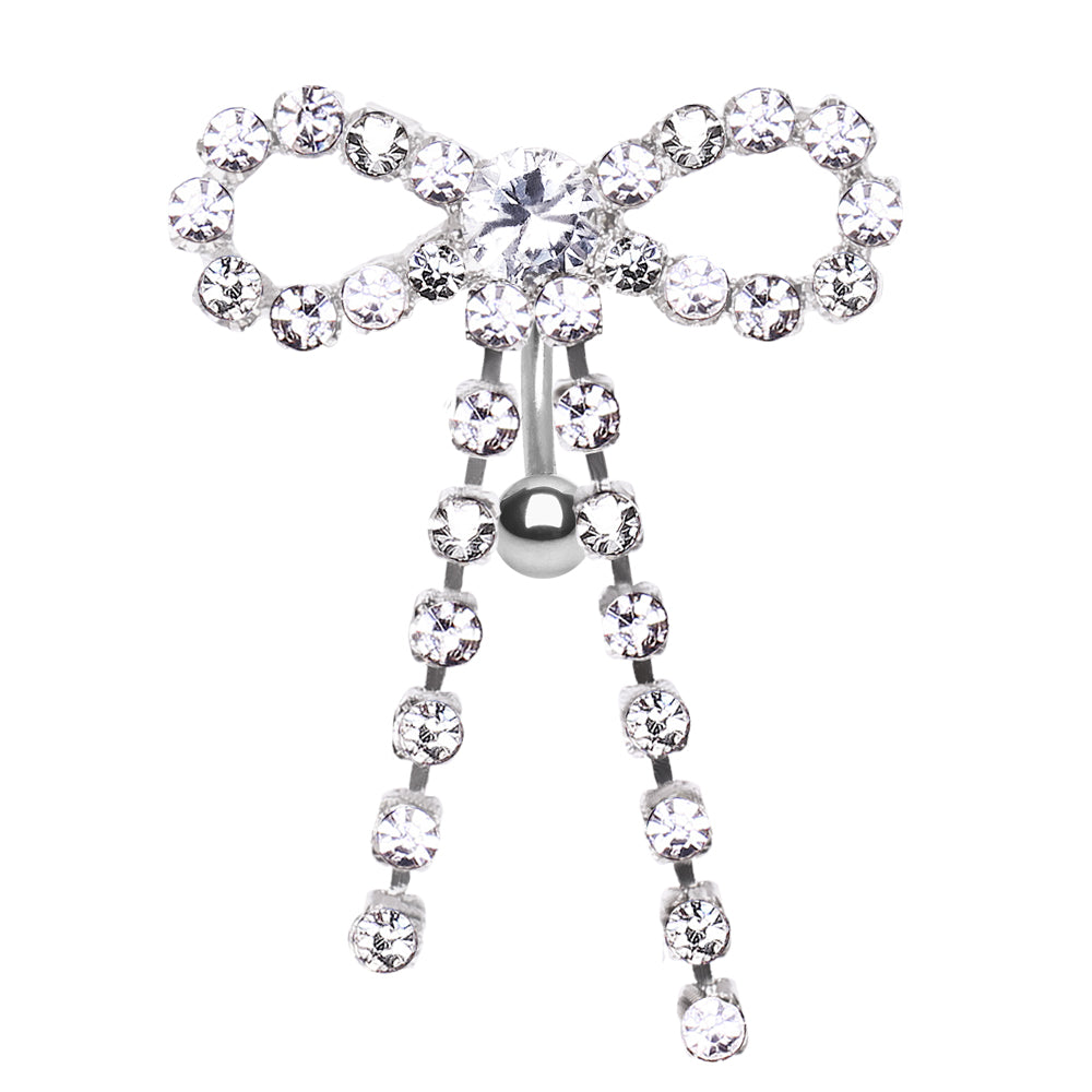 316L Stainless Steel Top Down Jeweled Ribbon Navel Ring - Skin Metals