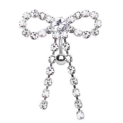 316L Stainless Steel Top Down Jeweled Ribbon Navel Ring - Skin Metals