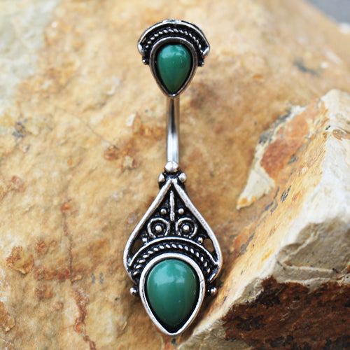 Stainless Steel Green Victorian Design Navel Ring Navel Ring Impulse Piercings