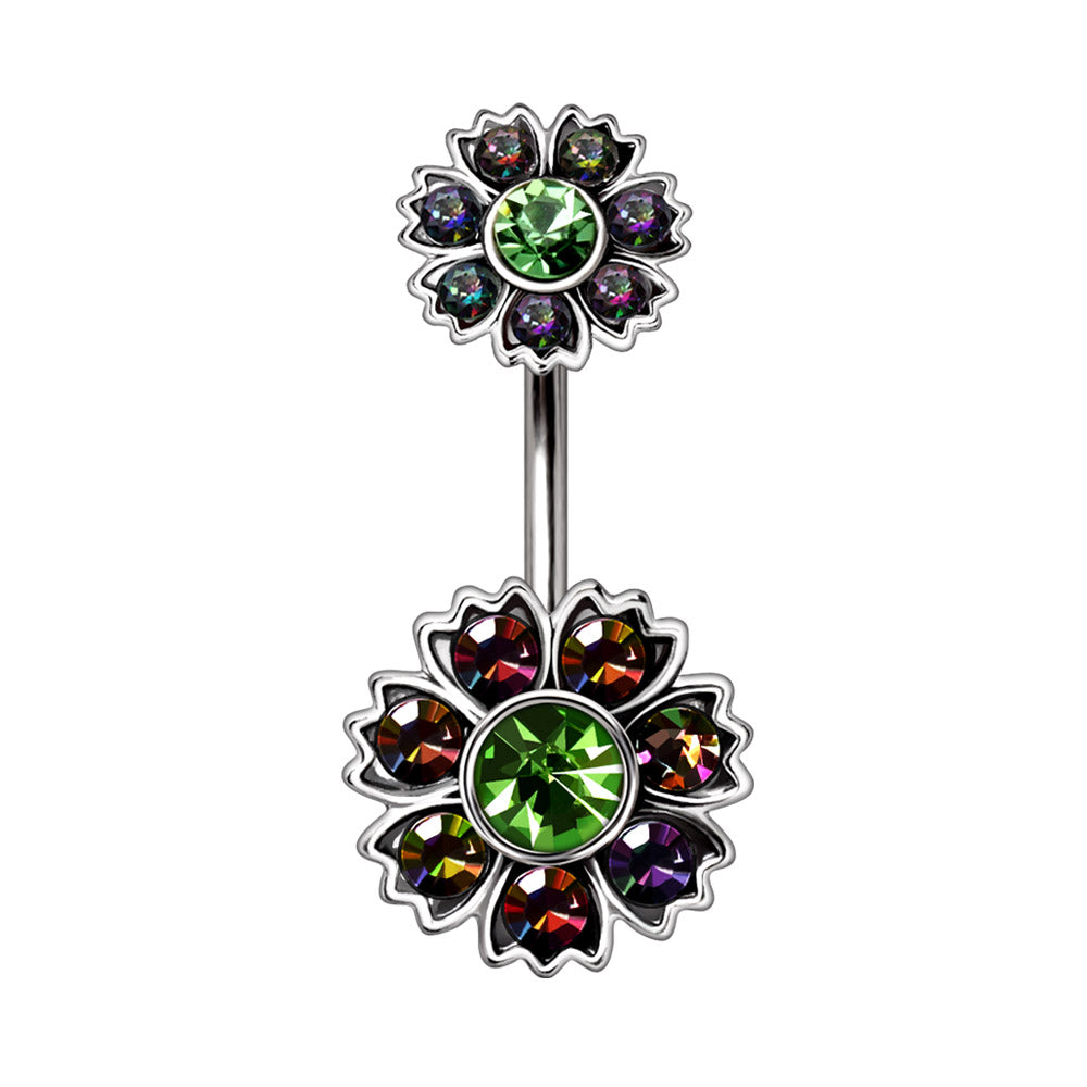 316L Stainless Steel Iridescent CZ Flower Navel Ring