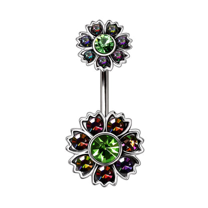 316L Stainless Steel Iridescent CZ Flower Navel Ring