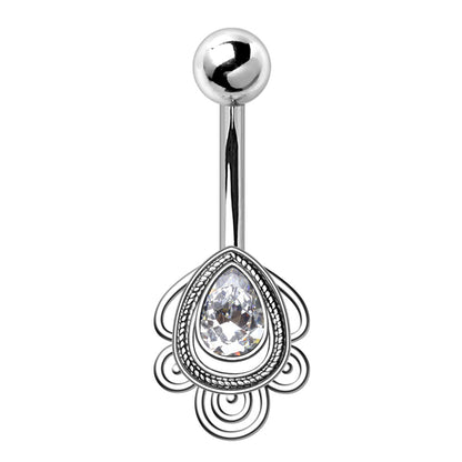 316L Stainless Steel Ornate Tear Drop Navel Ring Navel Ring Skin Metals